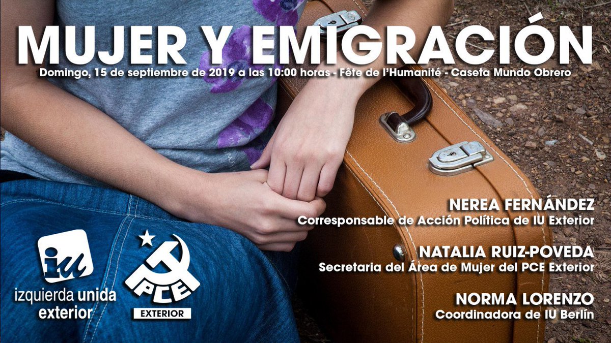 📢 ¡EXTRA, EXTRA!

La <a href="/FetedelHumanite/">Fête de l'Humanité</a> se acerca y estaré allí con mis compas <a href="/Normavonschumm1/">Normavonschumman</a> y @NataRuizPoveda para hablar de 'Mujer y emigración'.

🗓️ ¡Os esperamos el domingo 10 de sep a las 10am!

🚩 Caseta <a href="/mundoobrero/">Mundo Obrero 🇵🇸</a> del <a href="/PCEExterior/">PCE Exterior</a> .