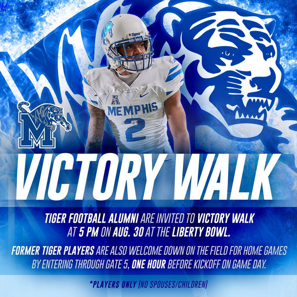 MemphisFB's tweet image. Former Memphis Tiger Football Players Only, we would like to invite you to Victory Walk and down to the field on game day for Kickoff. #KeepClimbing