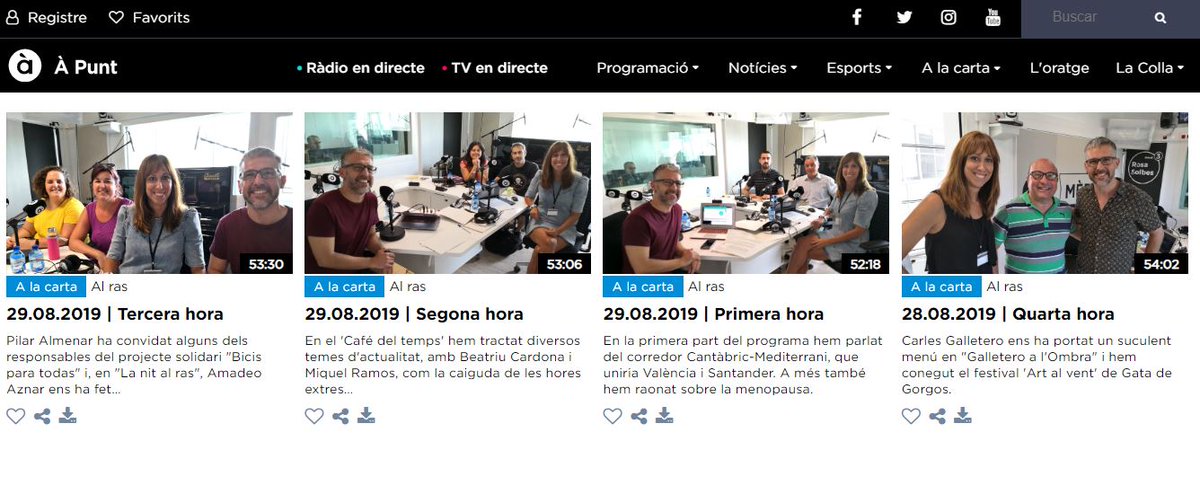 AlrasAPunt's tweet photo. ▶️📻 Programa al web d'@apunt_media:
🚈 #AlRasCorredorCantàbric amb @CEV_CV, @avptp i @Colegiocaminos.
☕ #CafédelTemps amb @BeatriuCardona i @Miquel_R.
🔭 #LaNitalRas amb #AmadeoAznar.
🤝 #GentqueSuma amb @Pilar_Almenar i @soterranya.
👉🏻 https://t.co/PL3ow0sASI https://t.co/9SdQyWuf6q