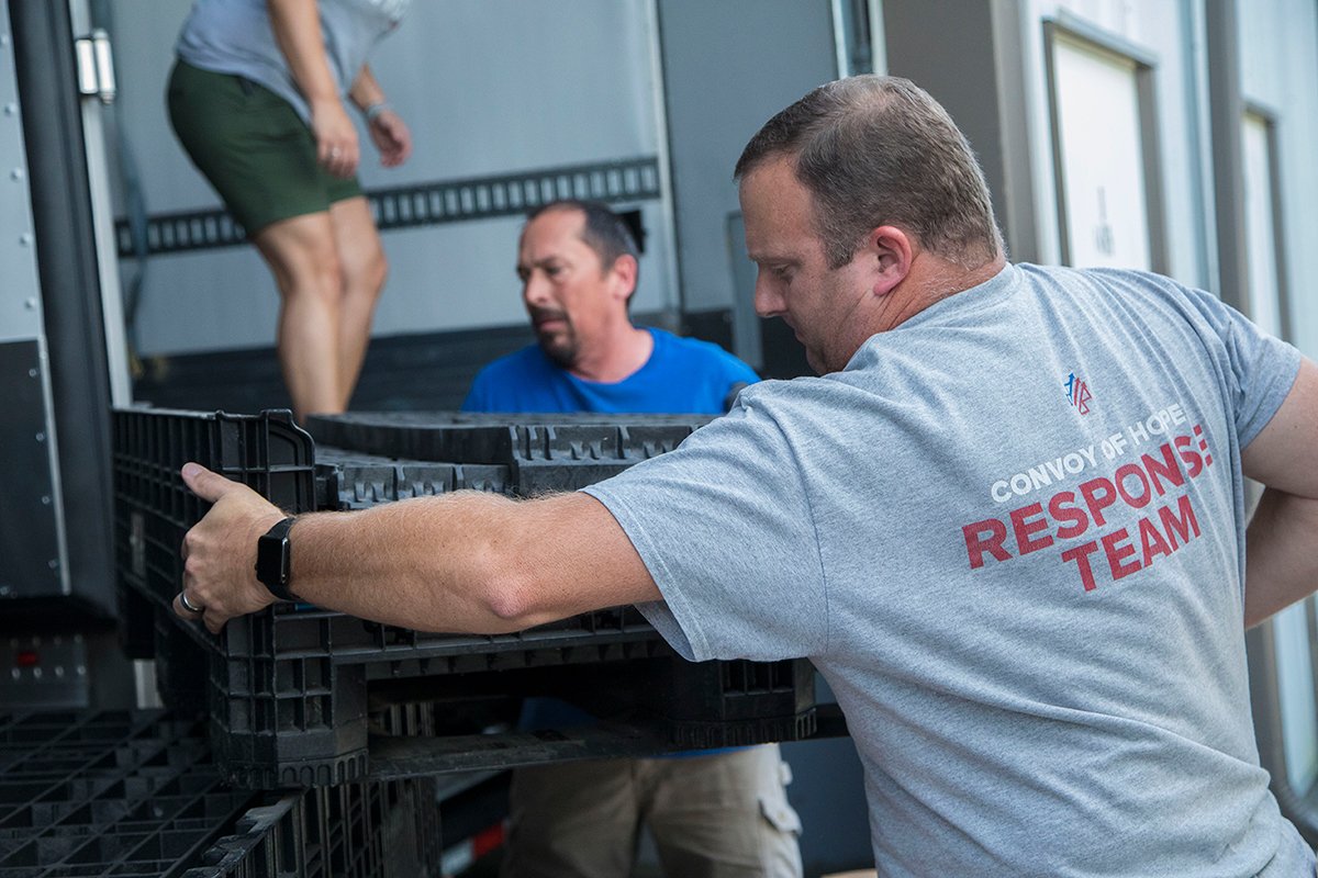 ConvoyofHope's tweet photo. #HurricaneDorian is now expected to arrive in Florida as a Category 4 hurricane by Sunday. The Convoy of Hope team is loading trucks and preparing supplies for a possible response. Follow us for more updates through the weekend. https://t.co/RMylmgDNHz