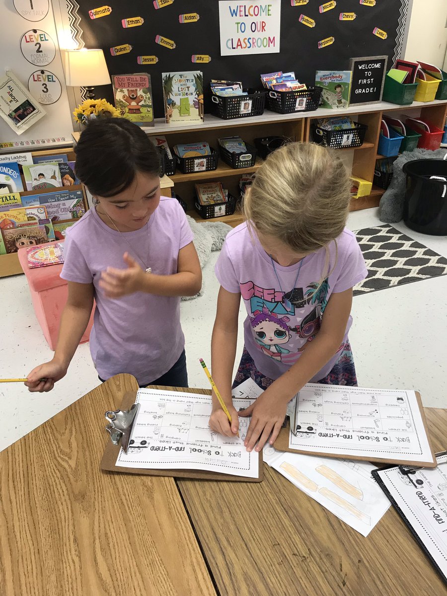 MrsSlogik's tweet photo. We ended the first week of school with a find-a-friend scavenger hunt ๐ Finding things we have in common and learning how to spell each otherโs names was so much fun! https://t.co/NC4DaYfZvc