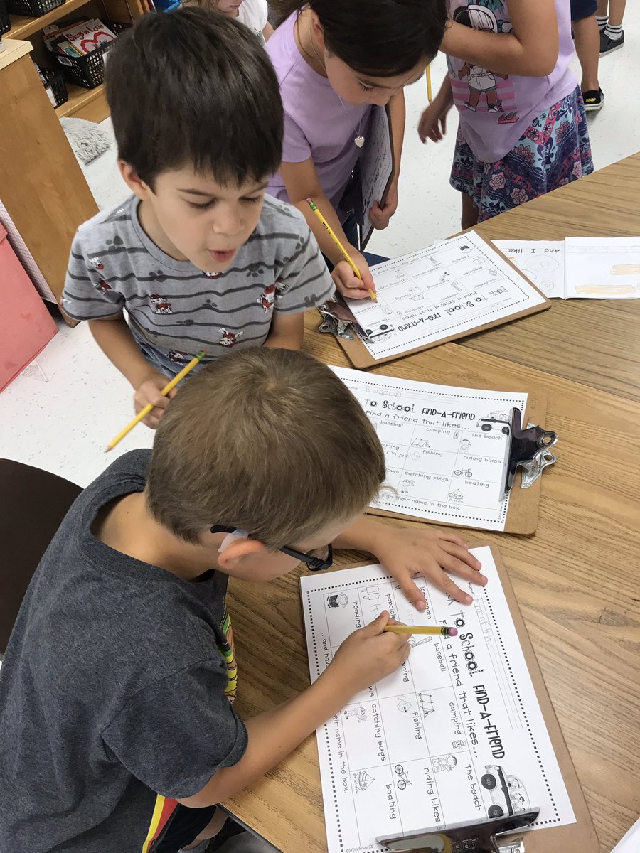MrsSlogik's tweet photo. We ended the first week of school with a find-a-friend scavenger hunt ๐ Finding things we have in common and learning how to spell each otherโs names was so much fun! https://t.co/NC4DaYfZvc