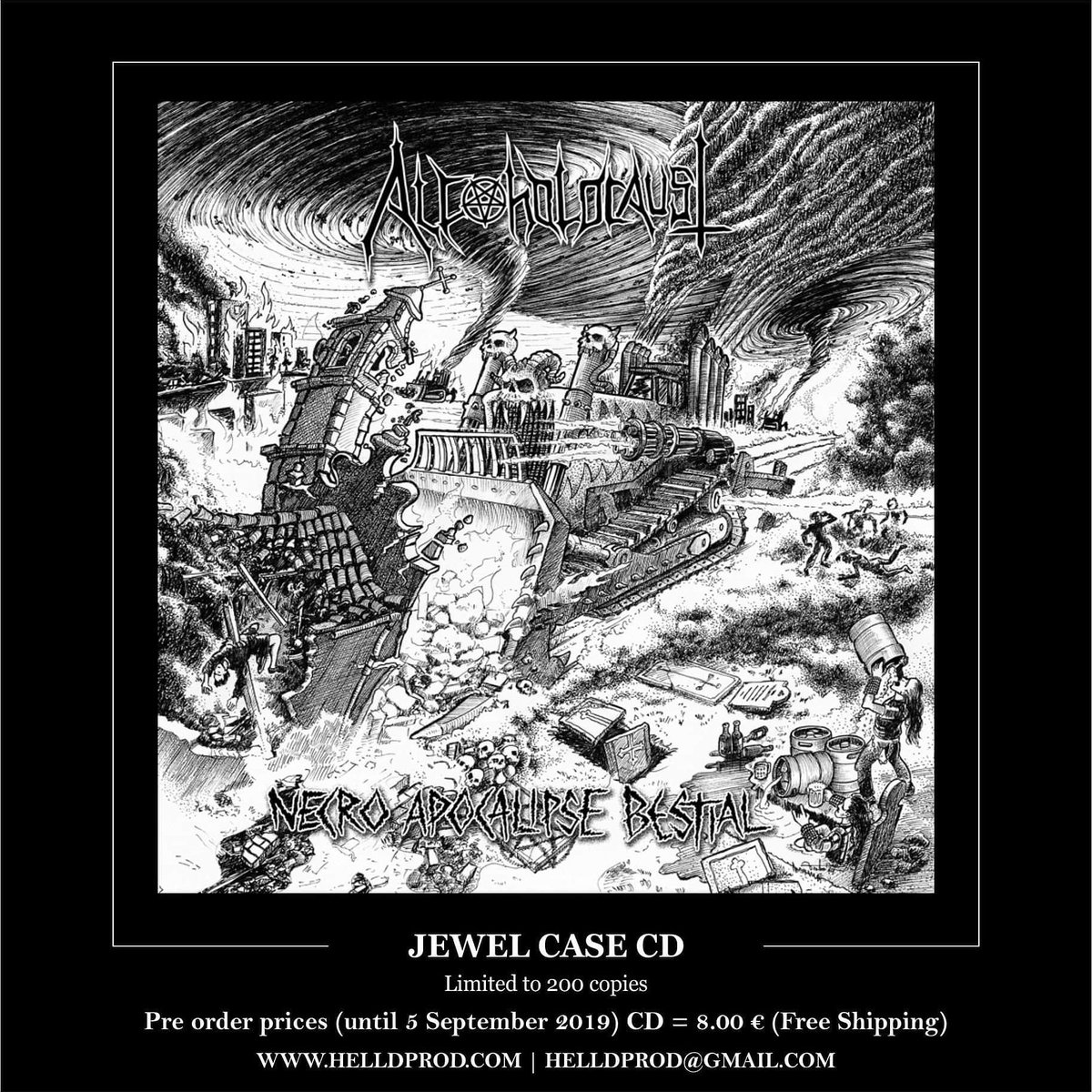 helldprod's tweet photo. Alcoholocaust "Necro Apocalipse Bestial" CD Limited to 200 copies
Pre order prices (until 5 September 2019) CD = 8.00 € (Free Shipping worldwide)

Orders ► helldprod@gmail.com | https://t.co/uVarUqaJOF
Bandcamp ► https://t.co/lwXWm9Hkki

#Alcoholocaust #speedthrash #blackmetal https://t.co/1j5Ab3Hl9O