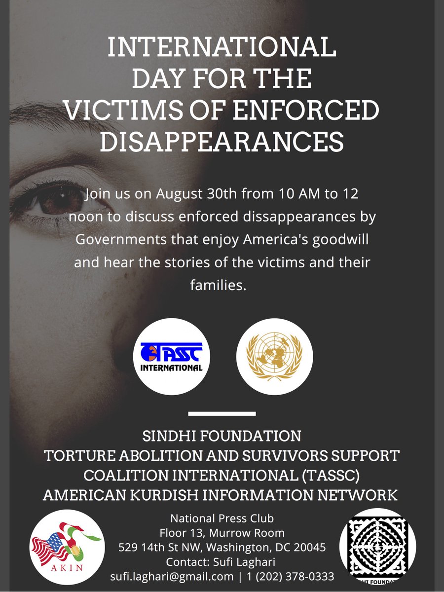 TASSCintl's tweet photo. Tomorrow is the #InternationalDayoftheDisappeared and TASSC will be joining other human rights groups at the @PressClubDC to commemorate the forcibly “disappeared” and to support their families still waiting to hear what happened to their loved ones. https://t.co/abr8OuusH3