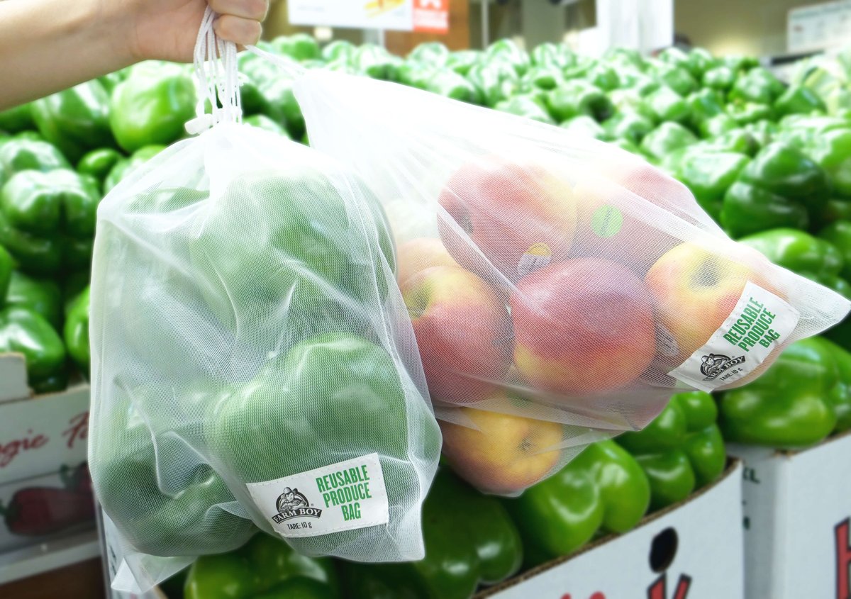 FarmBoy's tweet photo. Great news!

Look for our new reusable produce bags - perfect for loose fruit &amp; vegetables, and they're machine washable. The bag weight is automatically deducted at check-out, so there's no need to remove your produce before weighing! $1.99 per package of 2. https://t.co/5sxgs65GPo
