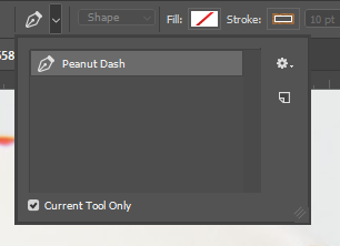 RhiMarieDesign's tweet photo. TIL there is one loaded preset for the pen tool on Photoshop. It's called 'Peanut Dash' and it draws peanuts on things. The peanuts appear to be made of cork board. I don't know why. #photoshop #GraphicDesign #peanutdash https://t.co/zGIDXOxYqp