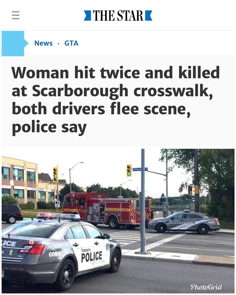 Remember everyone:Whether pedestrian, driver, or cyclist, safety in our public spaces is a shared responsibility. #VisionZero  #ZeroVision  #SharedResponsibility  #CarCulture https://www.thestar.com/news/gta/2019/08/21/woman-dies-after-being-hit-by-driver-in-scarborough-paramedics-say.html