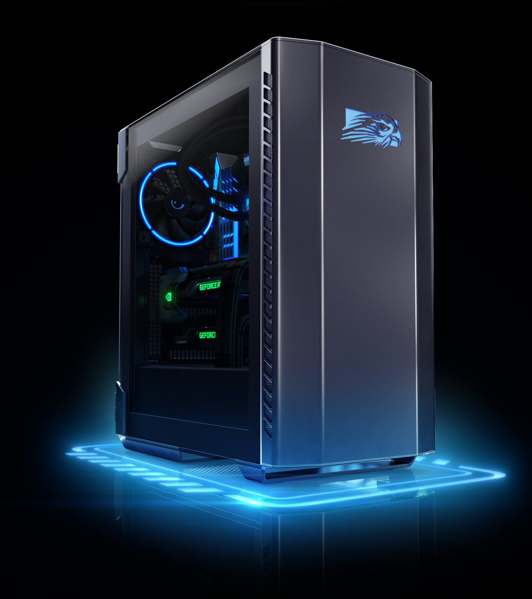 NVIDIAGeForce's tweet photo. The new 20th Anniversary Edition of @FalconNW's Talon system has arrived. 

Designed for the best thermal performance for GeForce RTX setups, with custom cabling to display their beauty....💚 https://t.co/VWnFkiDskJ