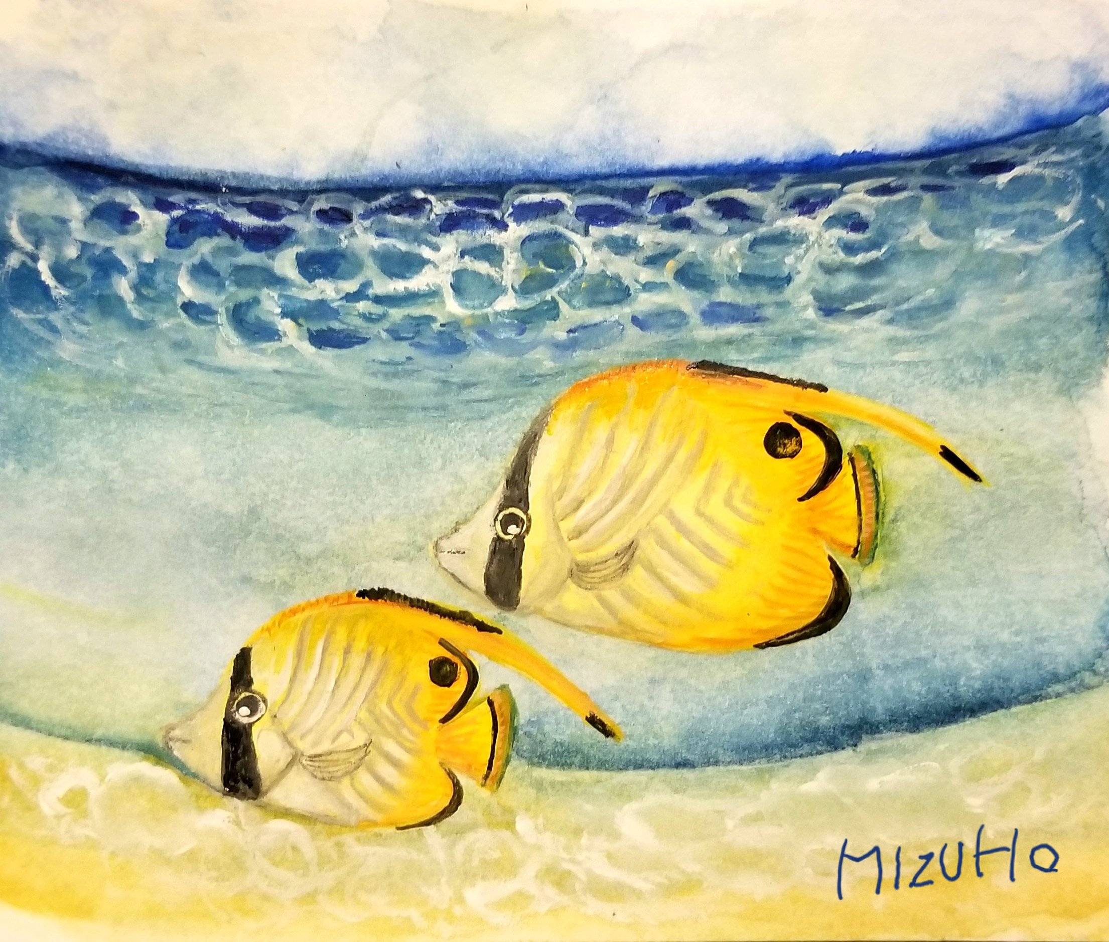えいじま みずほ 毎日海中イラスト 21日目 トゲチョウチョウウオ Threadfin Butterflyfish 海の青 黄色の組み合わせが綺麗すぎる ガルメアウス島の浅瀬を泳いでたペア パラオ イラスト好きな人と繋がりたい イラスト好きさんと繋がりたい