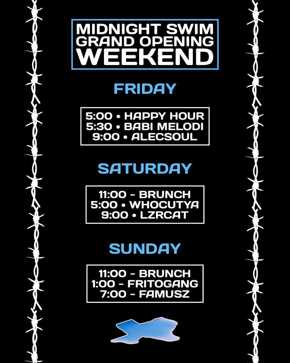 bigtexjohnny's tweet image. MIDNIGHT SWIM GRAND OPENING WEEKEND • 2403 N. ST MARY’S  

@_lzrcat
@alecsoul__ 
@babimelodi 
@whocutya
@djfamusz 
@thefritogang 

$3 •  FRIDAY / SATURDAY • 21+
TWEET #MIDNIGHTSWIM FOR A CHANCE TO WIN SOMETHING SPECIAL