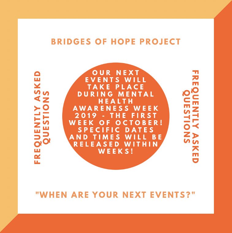 📅 SAVE THE DATE! We’re returning to Waterloo Region with events during Mental Health Awareness week 2019!
•
We’re sharing a series of Frequently Asked Questions! 
Got a question for us? Message us and we’ll respond in a post! 🧡
#mentalhealthevents #wellbeing