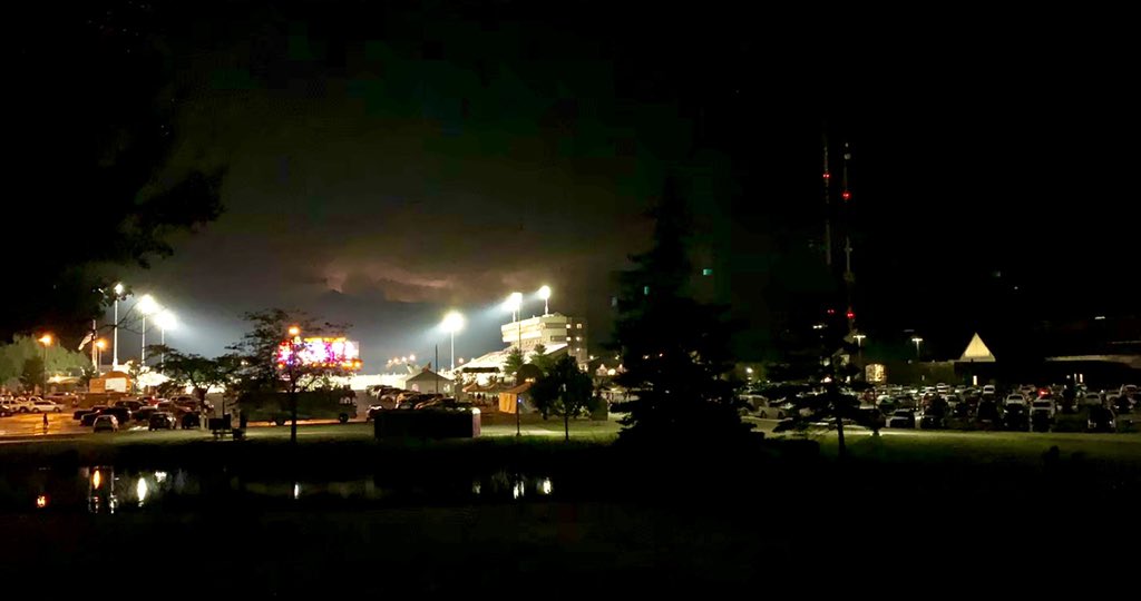 NickBogen's tweet photo. Nice lightning show over Kelly/Shorts Stadium associated with storms over Lansing this evening. Beautiful night for the start of the football season. #MIWX @cmuweather @CMU_Football #FireUpForWeather https://t.co/4R6W4SNhAM