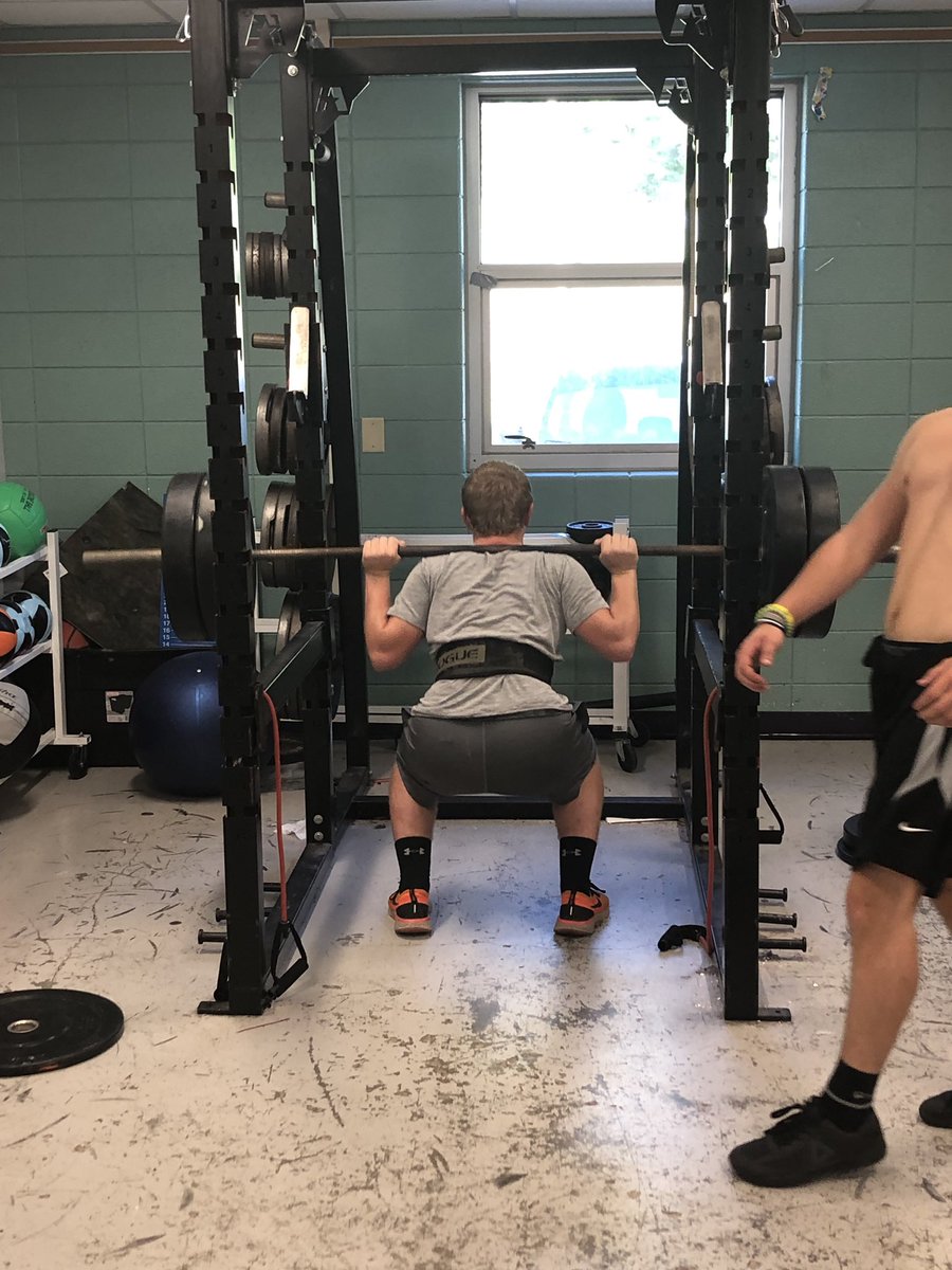 Sr. Jacob Blank and Jr. Dalton Baker on a heavy set of 4 with 245. Jr. Denny Fugate with 225. Guys done 4 sets to build to heavy set of 4. Some speed ladder work and Fartlek Training on Baseball Field!