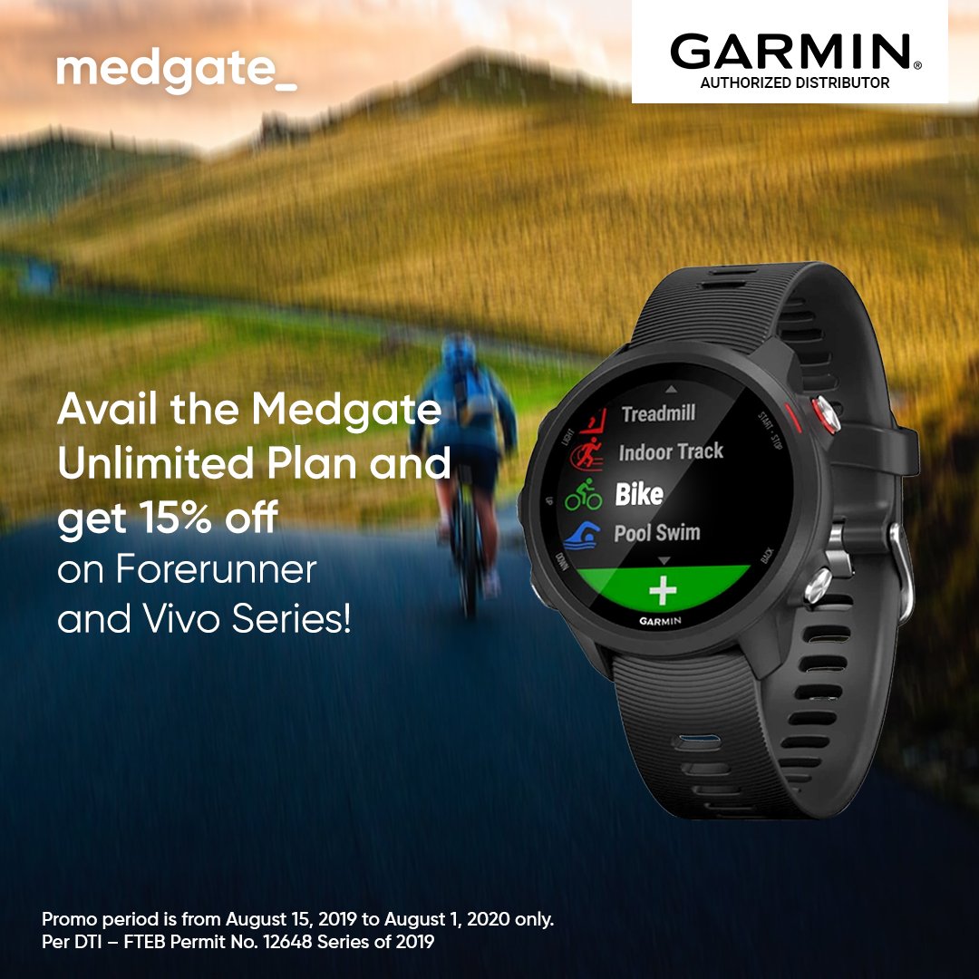 MedgatePH's tweet photo. Monitor your performance and health. Avail a Medgate Unlimited Plan and get 15% off on Forerunner and Vivo Series from Garmin. 

Visit their page to learn more:​
Facebook: https://t.co/fcf96h6TTB​
Instagram: https://t.co/AcepDddkGg​

#garminph​
#BeatYesterdayPH​
#MedgatexGARMIN https://t.co/2RDX1ACx5i