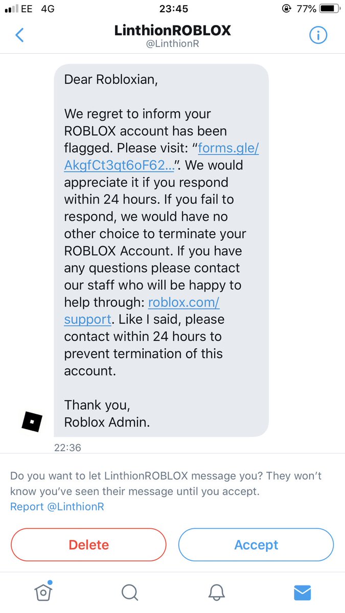 Zyleth On Twitter Stay Alert This Message Going Around Is Fake Roblox Admins Will Never Contact You Outside Of Roblox Or Ask For Sensitive Information Such As Passwords Or Emails Please Ignore - roblox catalog info on twitter excluding roblox