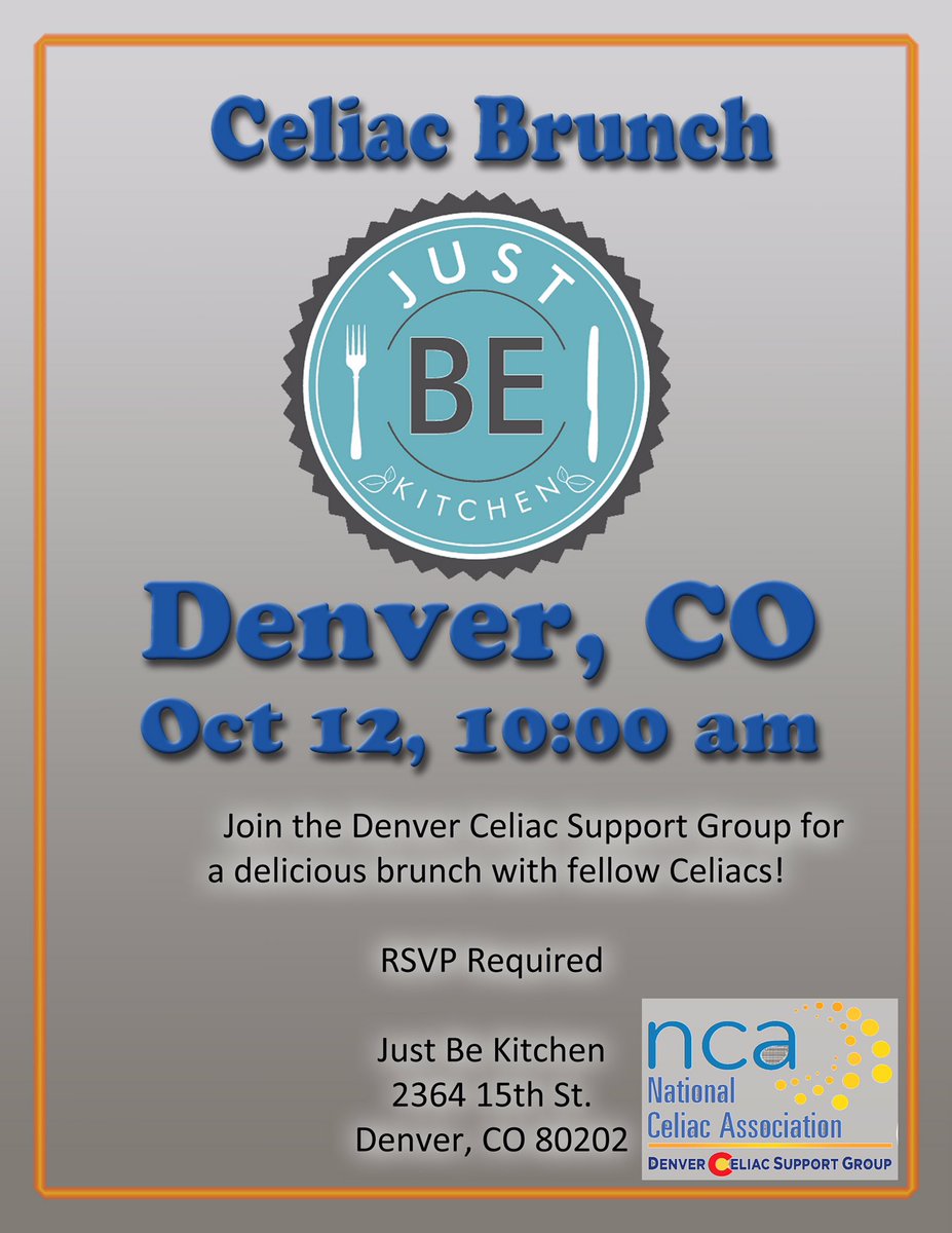 DenverCeliacs's tweet photo. Come join us at @JustBEKitchen on October 12th at 10am! Link in bio to purchase tickets!! #glutenfree #denver #denverceliacs #colorado #justbe #justbekitchen https://t.co/scxUsKs4JX