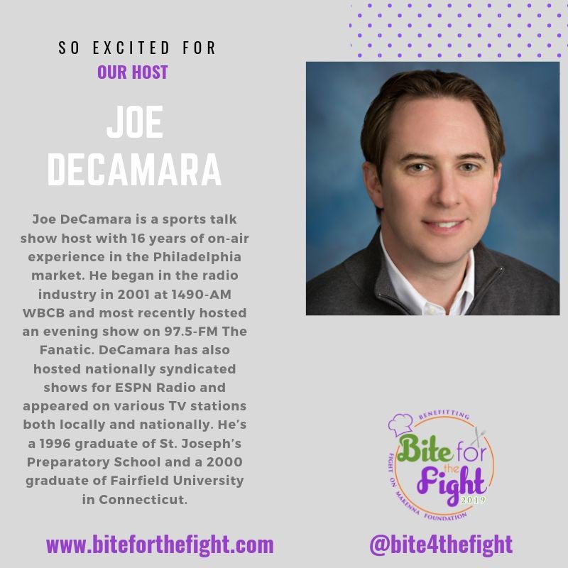 Please welcome the #B4TF host, <a href="/SportsRadioWIP/">SPORTSRADIO 94WIP</a> very own, <a href="/JoeDeCamara/">Joe DeCamara</a>! We are so excited to have him host the first annual @bite4thefight! 

💜biteforthefight.com💜

#B4TF 
#FightOnMakenna