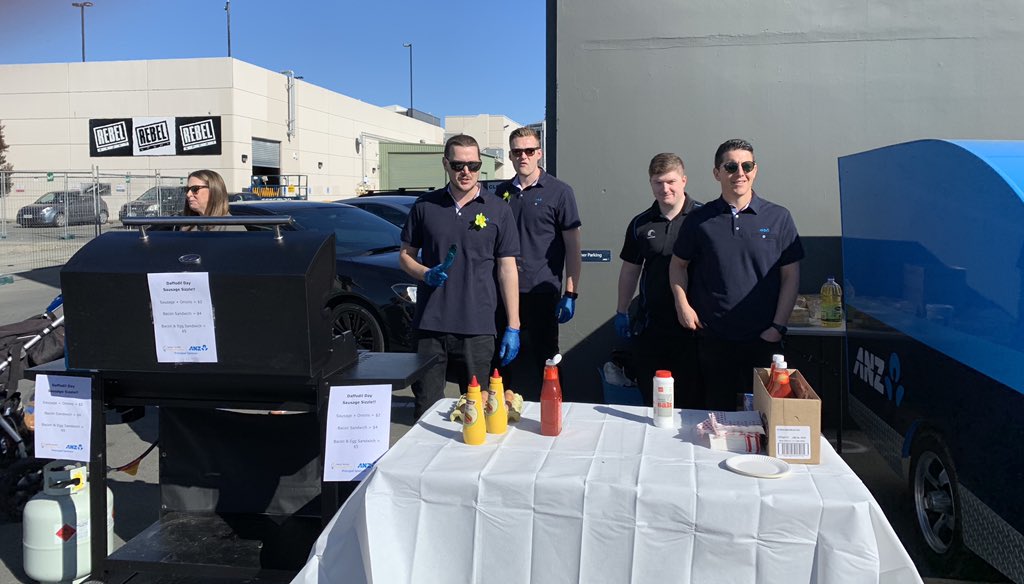 CoreyAnderson6's tweet photo. Suns out BBQ out! Raising funds for one of our favourite days of the year Daffodil Day! Head into your local ANZ branch to make a donation or purchase some goodies for such an amazing cause @ANZ_NZ @ElliottShayne @AntoniaWatsonNZ @roddersk #anzinthecommunity #daffodilday https://t.co/3QdRCNV6Tu