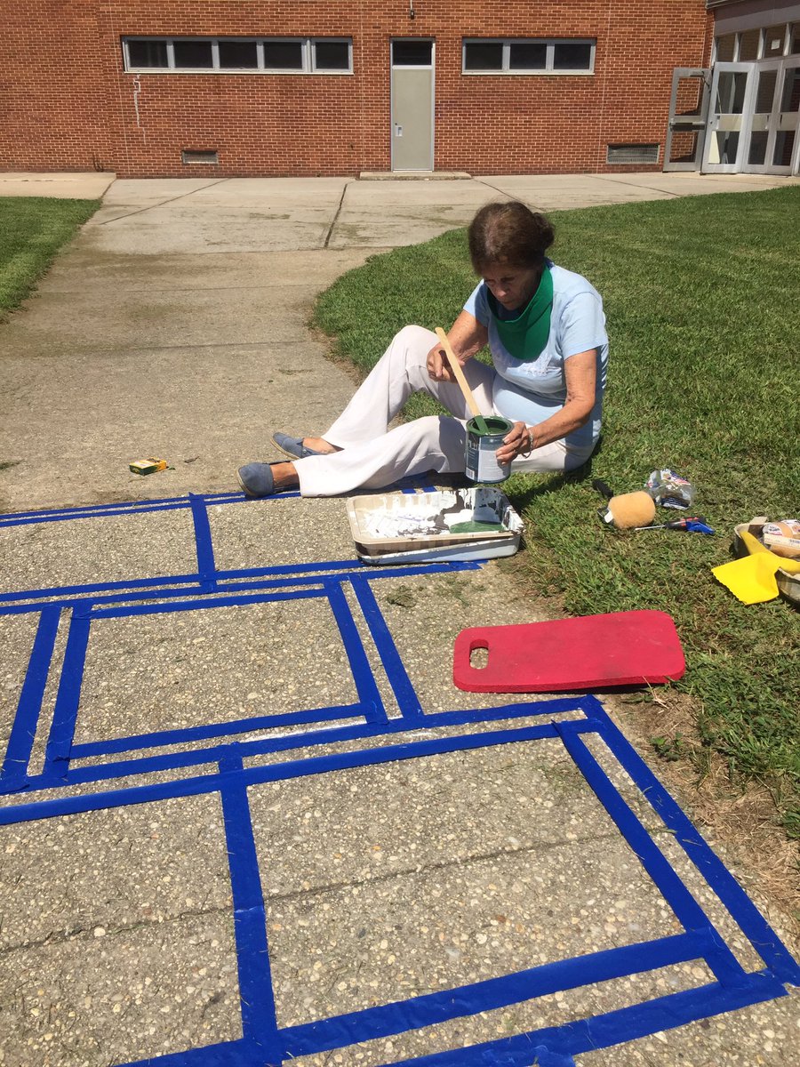 patgeyer's tweet photo. Summer dedication! T makes a hopscotch board (or potsy!) in the playground! โค๏ธ๐#summerdedication #hopscotch #lis4gifted #play #recess https://t.co/DP7SSEiapH