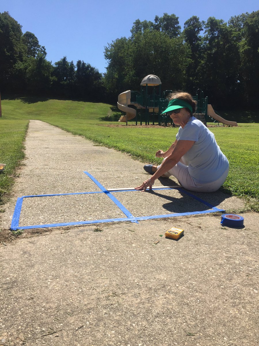 patgeyer's tweet photo. Summer dedication! T makes a hopscotch board (or potsy!) in the playground! โค๏ธ๐#summerdedication #hopscotch #lis4gifted #play #recess https://t.co/DP7SSEiapH