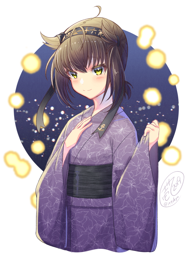 hatsuzuki (kancolle) 1girl japanese clothes solo kimono hair flaps short hair yukata  illustration images