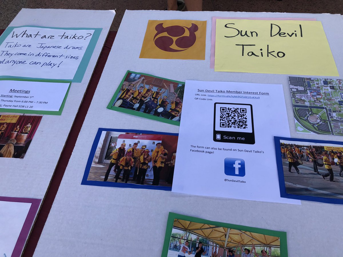 SunDevilTaiko's tweet photo. RIP our display board. It served the club well for 3 years. A gust of wind at Rainbow Welcome was so strong that it tore off the left side! Despite that, our table will persevere. #ThriveASUare #sundeviltaiko #ASU #ASUWelcomeWeek #DevilsOnMill https://t.co/FWWXhWleNV