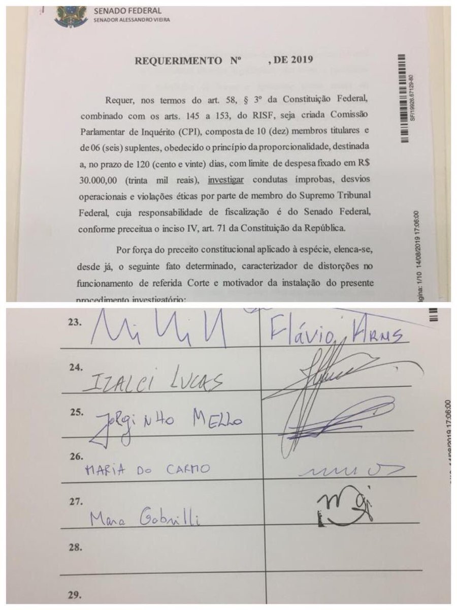 Para instalação da CPI da Lava Toga, senadores alcançaram mínimo necessário de assinaturas: com as de Maria do Carmo (DEM-SE) e Mara Gabrilli (PSDB-SP), já são 27. A pressão agora recai sobre Davi Alcolumbre, presidente do Senado, que quer blindar Dias Toffoli arquivando pedido.