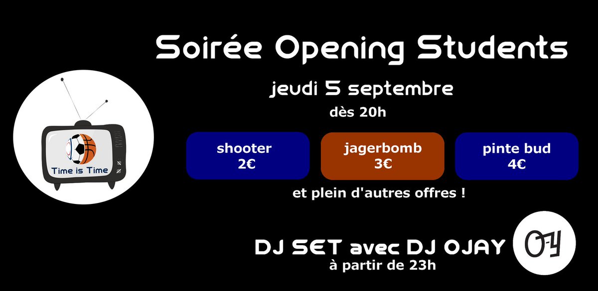 TimeIsTime17's tweet photo. Soirée Opening Students avec DJ Set à #LaRochelle ! Venez bien vivre la #rentree 😋 https://t.co/i7ilvBGz1J
