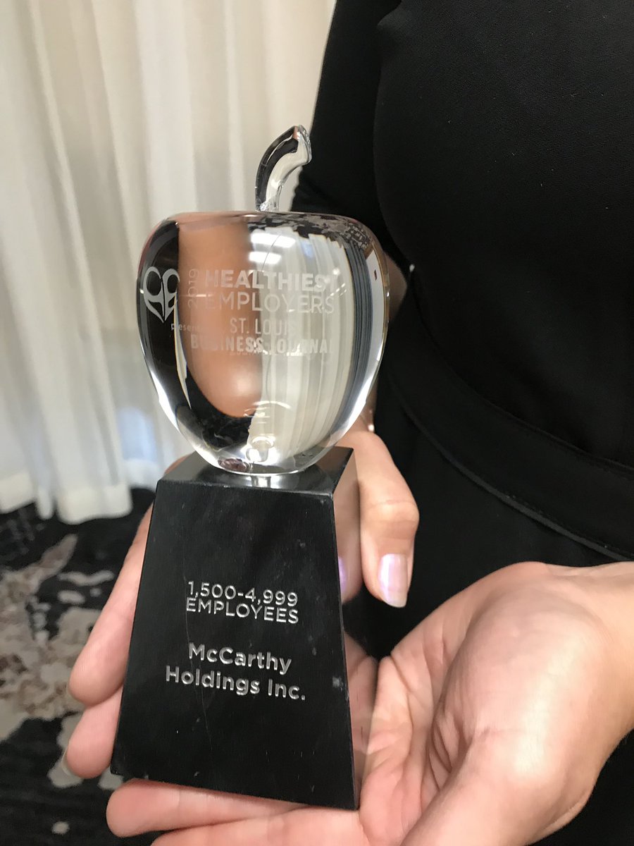 evalentinestl's tweet photo. We won! Congrats @McCarthyBuild employee owners as we are recognized as 2019 @stlouisbiz #HealthiestEmployer for 1,499-5,000 employee companies. https://t.co/dq59vyQgWy