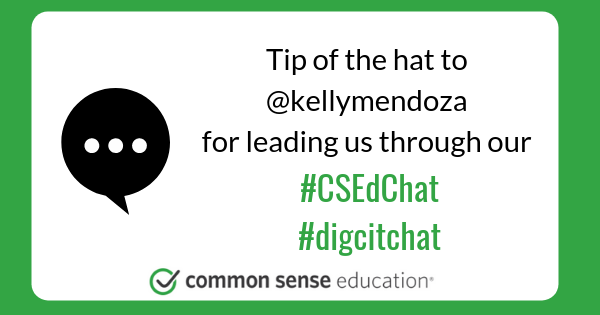 CommonSenseEd's tweet image. Tip of the hat to @kellymendoza for leading us through our #CSEdChat! #digcit #digcitchat