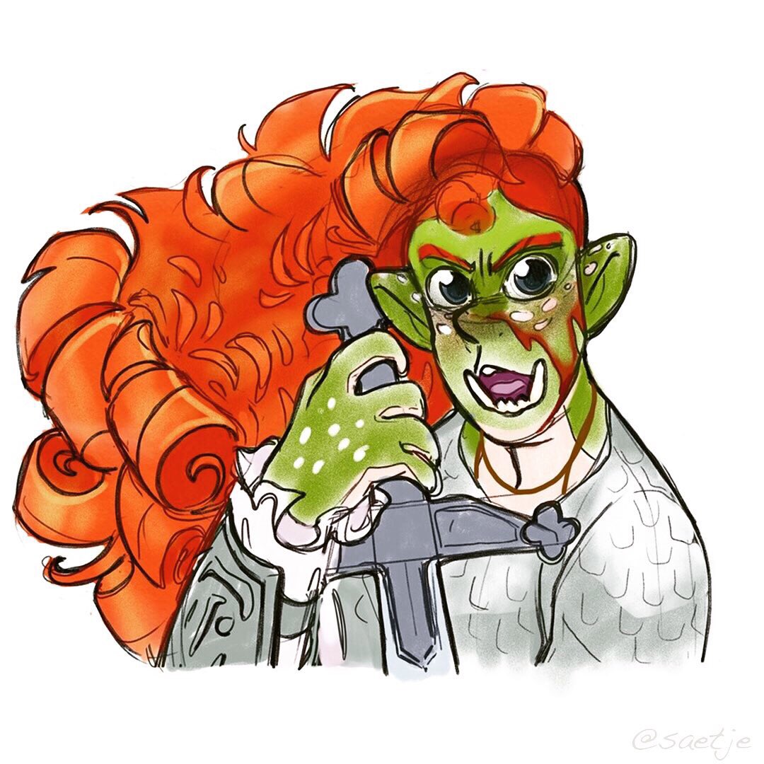 saetje's tweet photo. #throwbackthursday (and a bit #folklorethursday ) drawing of my #DnD #Halforc #Paladin , Fiona Cuhlainn. Bringing her up because I hope to place her into the #OCracer universe as soon as I can! https://t.co/VIwWEyFp4p