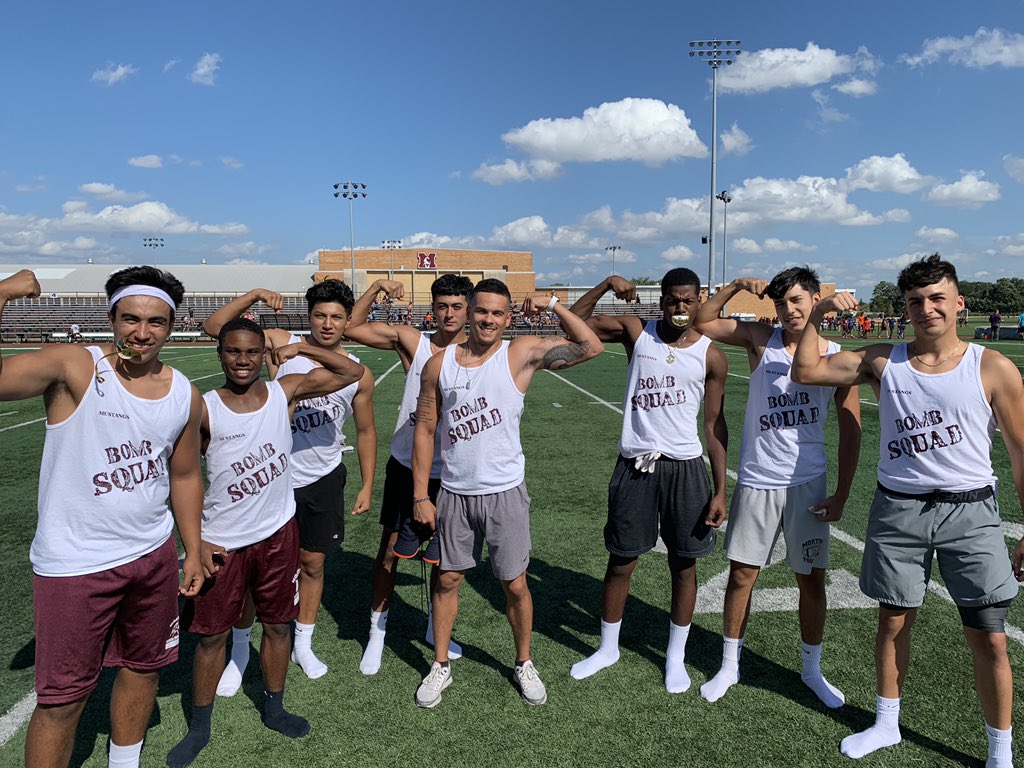 CoachDuarte's tweet photo. Thursday is Bomb Squad tank day!!! I am beyond blessed to coach these young men. Our aim is to be the best players, students and PEOPLE we can possibly be. I am beyond blessed! Game one tomorrow. Time to make our hard work pay off! #MortonPride @Mortonathletics 🐎🏈 💣 https://t.co/vPXJf6sOlR