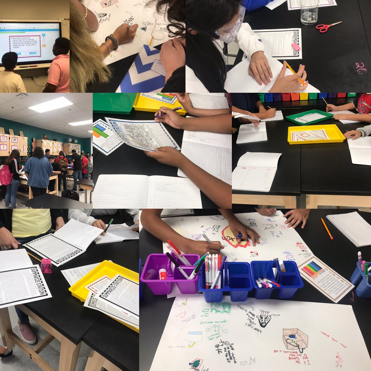 JensClassroom's tweet photo. Some pictures of the afternoon #Science #safetystations by #ScienceDuo!   The kids did great🤩!  Even my classes 👩🏻‍🏫over 30 handled the transitions well👍!  I think this will be a great year!  #wolfpack 🖤💛🐺 #CMSatSP #GoWolves #7thgrade @salinas_deleon @Mrs_JDCorona #ccisdproud https://t.co/a9LehBdUA5