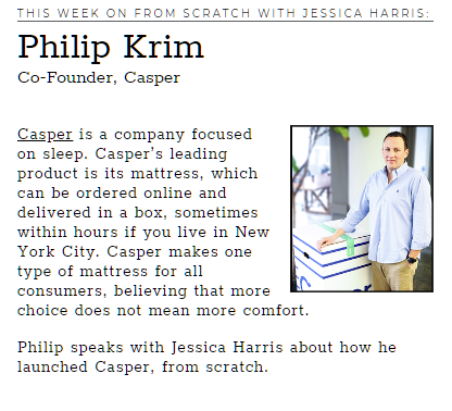Philip Krim co-founded Casper, the one-type-fits-all mattress company offering better sleep with a 100-night trial. bit.ly/1Px7iTo