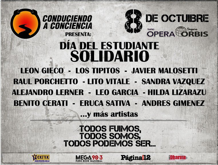 RockolaVirtual1's tweet photo. @conduciendoCAC
👉 8 de Octubre
@GiecoLeon - @los_tipitos - @javiermalosetti - @LitoVitale - @alelernerok - @lizarazuok - @raulporchetto - @ErucaSativa - #LeoGarcia - y más artistas
#8DEOCTUBRE #LLENEMOSELOPERA #TodosFuimos #TodosSomos #TodosPodemosSer #ConduciendoAConciencia https://t.co/xXzCE3ZXmj