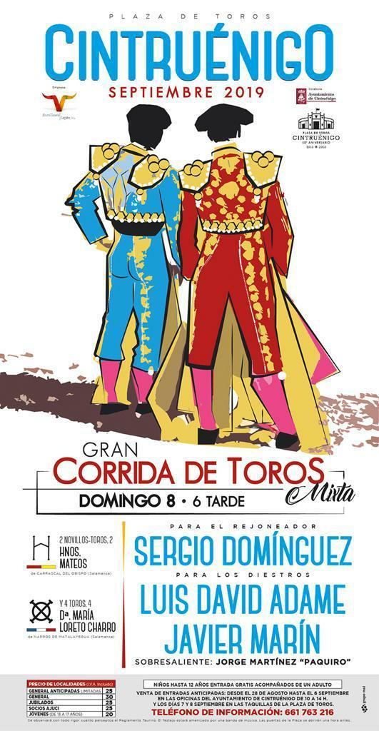 Cintruénigo anuncian una corrida el próximo 8 de septiembre con el rejoneador riojano <a href="/Sergio_Dminguez/">sergio dominguez</a> y los diestros <a href="/LuisDavidAdame/">Luis David</a> y <a href="/JavierMarinIgea/">Javier Igea Marín</a>, con dos utreros de Hermanos Mateo, para rejones, y para el toreo a pie cuatro toros de María Loreto Charro <a href="/portaltaurino/">Portal Taurino</a>
