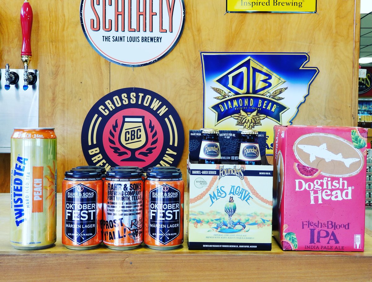 CraftBeer870's tweet photo. Here are your Brews of the Week!! Stop by and see me for some samples and enjoy 10% off ALL Craft beer today!! @TwistedTea @RahrBrewing @foundersbrewing @dogfishbeer #ThirstyThursday #CraftBeer #GrowlerBar #Craft #Beer #DrinkLocal #Arkansas https://t.co/OUHF4aBBHf