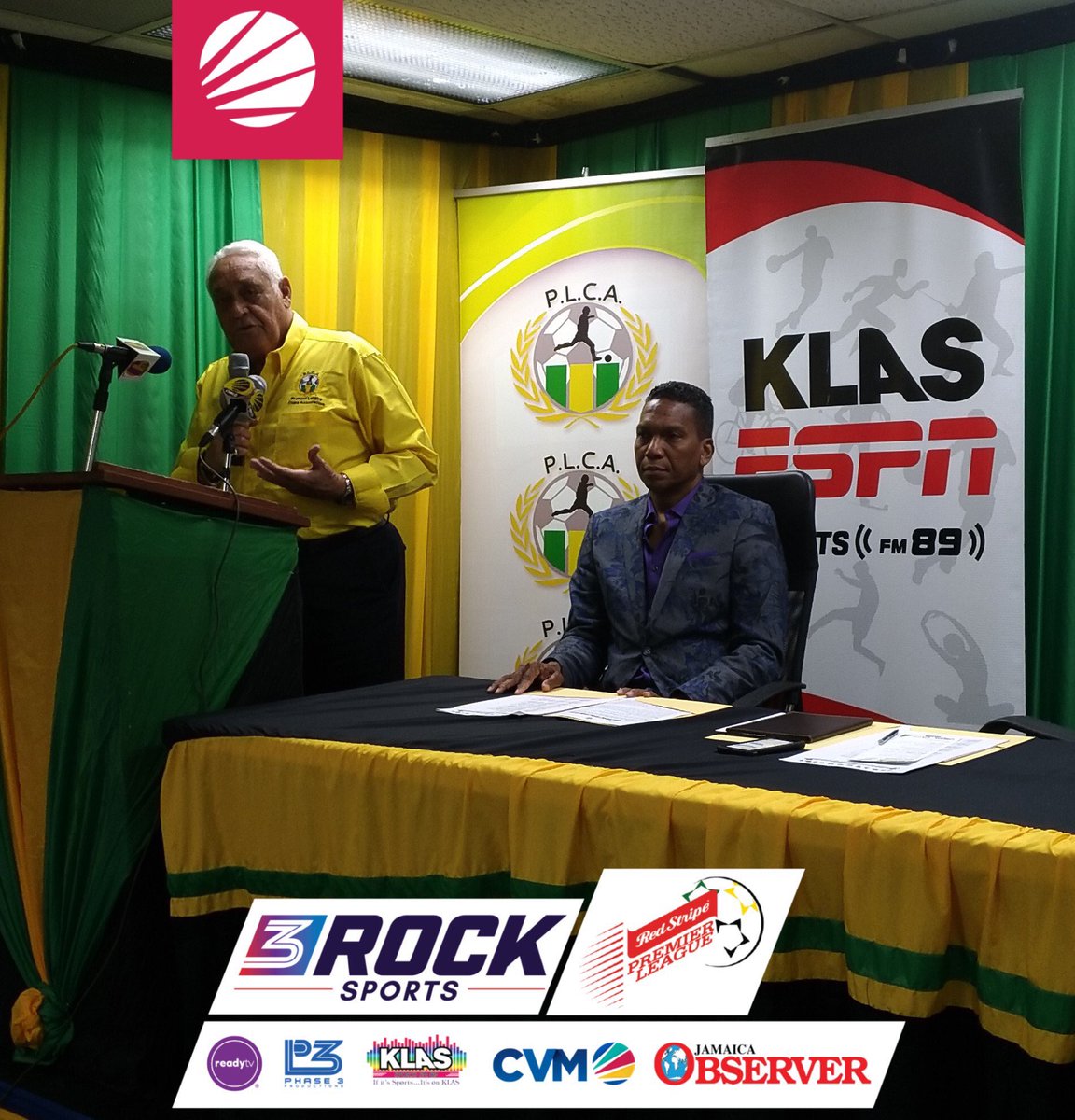 Phase3Prod's tweet photo. 3ROCK - A collab between Phase3 (3),  @ReadyTV_Ja (R), @JamaicaObserver (O), @CVMTV (C) &amp; KLAS (K) #3ROCK We rock 💪🏽 https://t.co/9YUCma43wr