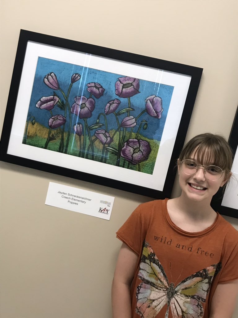 Jayden’s artwork was selected to be displayed in the east tower of Memorial Hermann Hospital in Katy. Congratulations! <a href="/SCE_Art2/">Jan Horton</a> <a href="/LedToLead/">Carra Daniels</a> <a href="/katyisd/">Katy ISD</a> #creechpride