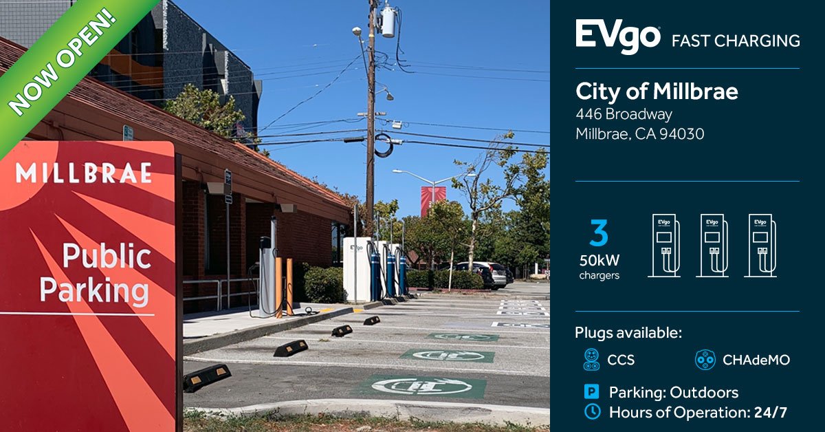 evgonetwork's tweet photo. Fast charge your Labor Day travels with Isla, Rose, and Mattson, ready and waiting for you at the newest EVgo station, located in @CityofMillbrae, CA! https://t.co/Ys50rDnn8Y
#EVgo #ElectricVehicles #milbrae #FastCharging https://t.co/ILiOIgAxOL