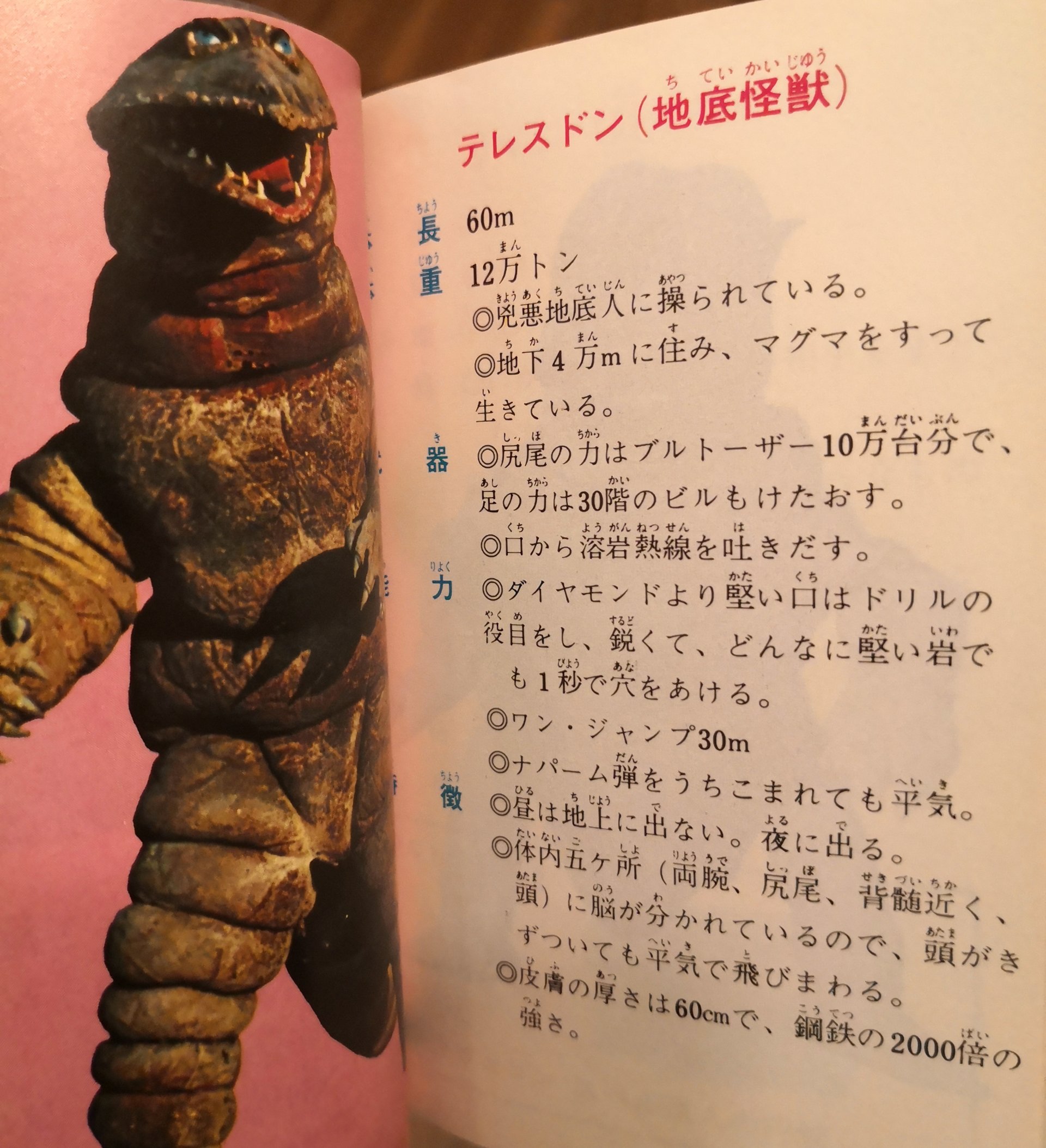 たかさおじさん ポケモン図鑑のテキストの元になった ウルトラ怪獣手帳 毒ガス怪獣ケムラー インド象でも三秒で死んでしまう 地底怪獣テレスドン ナパーム弾をうちこまれても平気 確認できました T Co Pltcslbbvy Twitter