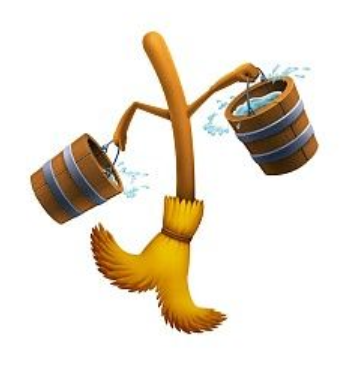 文月むきゅう やっと気づいた 分裂する魔法の長箒 ってなんで先が二股に分かれてるんだろ でも見たことあるなって思ったら 魔法使いの弟子 に出てくる水運びのホウキか Wlw