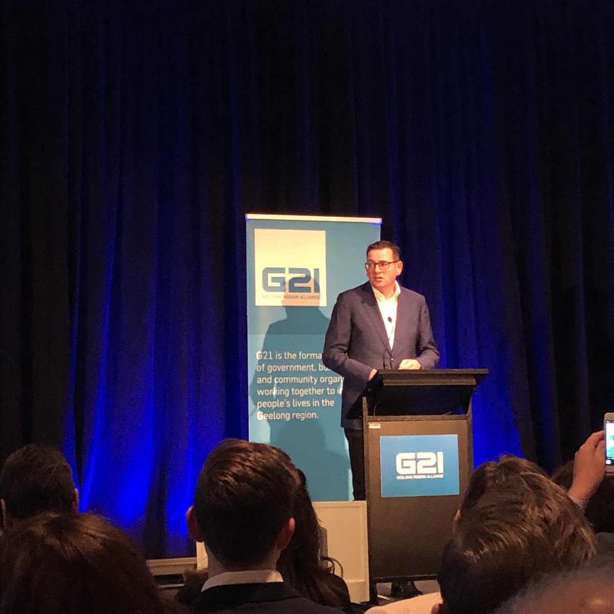 Hello <a href="/DanielAndrewsMP/">Dan Andrews</a> - great to hear of plans, vision and support for this region with your signature humour and approachability. #g21forum