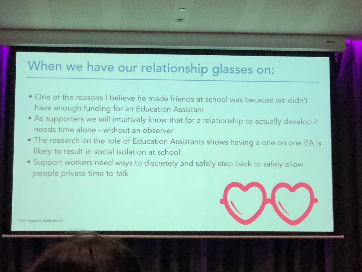 Having a 1:1 education assistant often results in social isolation at school - they need to learn how to step back and let relationships develop #AGOSCI2019 #jaquiemills