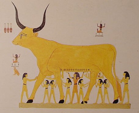 #53: “Holy Cow”Hathor was the first goddess ever worshipped in Alexandria, Egypt, represented as the Golden Calf. From her you get the term “Mother Nature” embodying all aspects of motherhood. The Bible too, discusses a Golden Calf in the story of the 10 commandments.