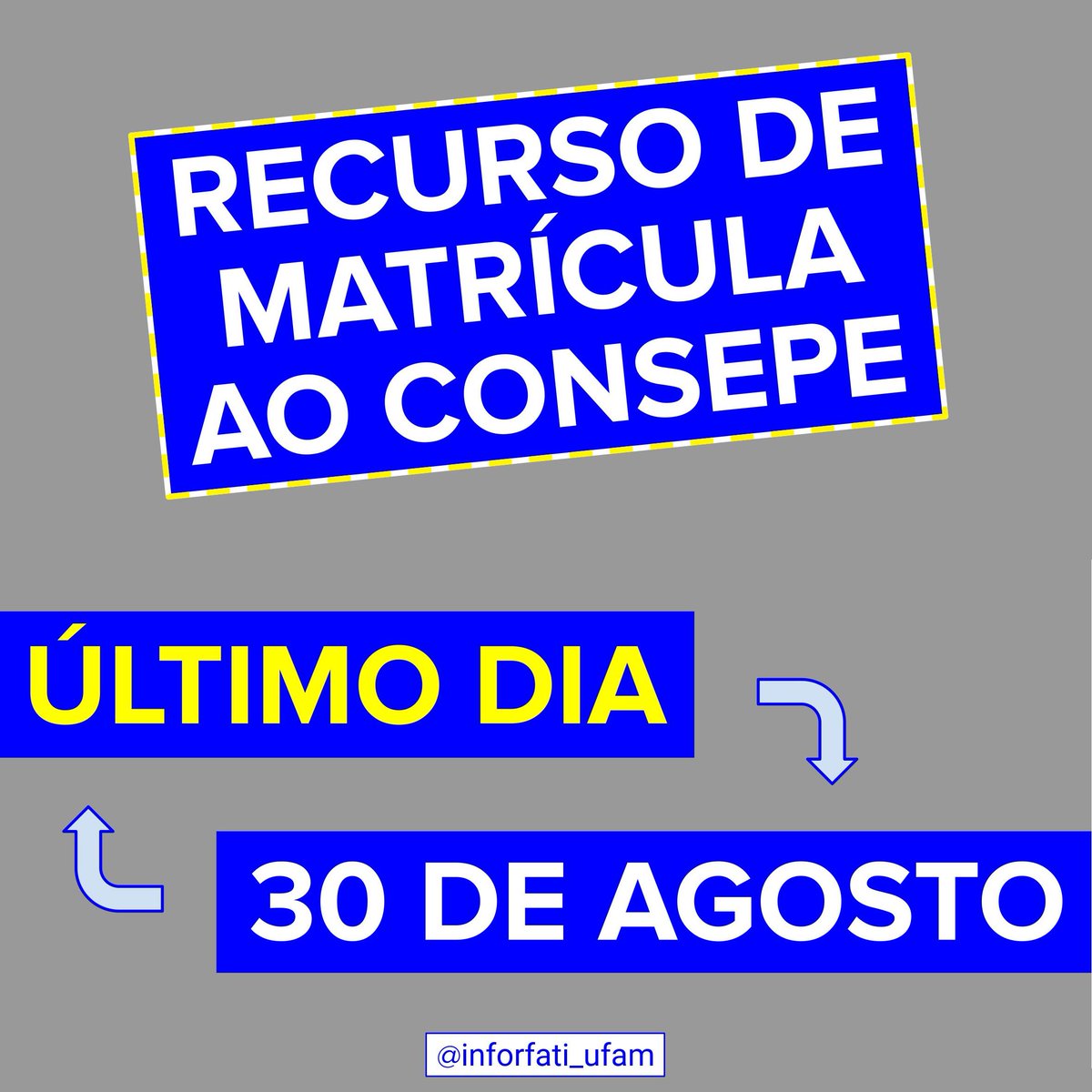 inforfati's tweet photo. O último dia para interpor recurso de matrícula ao Conselho de Ensino, Pesquisa e Extensão (CONSEPE), é nesta SEXTA, dia 30 de agosto.
Dúvidas? Entre em contato conosco pelo WhatsApp - número (92) 999845065.
#SouUfam #ufam #proeg #inforfati #matrícula https://t.co/L8en4cjpdV