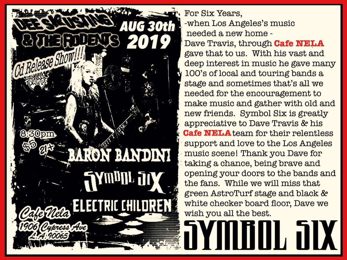 With a tear in our collective eye, we're performing our final show at Cafe NELA TOMORROW FRI 8/30 before the club closes next month. Last show at Cafe NELA, not OUR last show... lets get that settled. We've got a bunch of new songs since Side 4 and they're coming out for this!!