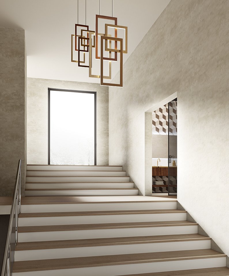 OASIS PROJECT | More than a lamp, more than a sculpture, Edge pendant lamp is the perfect solution to furnish these stairs. Its presence is guaranteed to add impact to this setting: bit.ly/32bUBKI