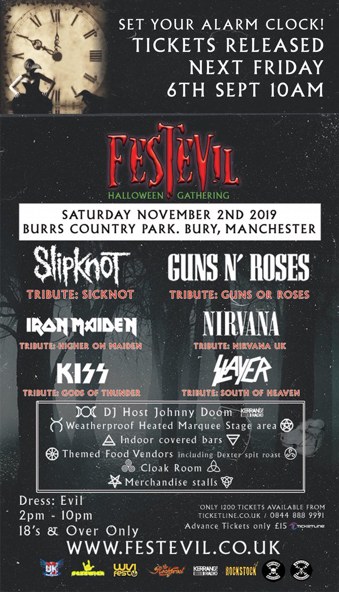 Set your alarm clocks. #uktributes Halloween gathering, #festevil Limited tickets go on sale next Friday #bury #manchester #halloween2019 with after party at The Blind Tiger #burrscountrypark