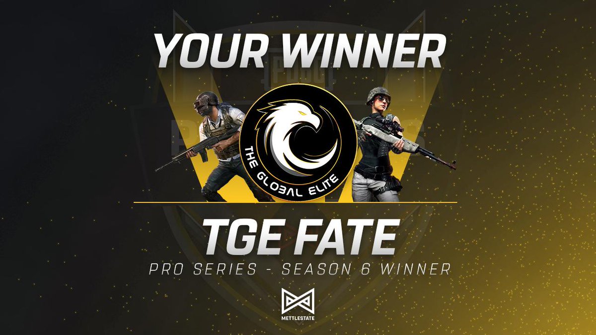 Mettlestate's tweet photo. An incredible season-long performance from @GlobalEliteTeam Fate secured themselves a Season 6 Victory, and their second win in the PUBG Pro Series! Who will be able to stop them? Find out in Season 7! #ForgePubg https://t.co/bfNrwUwG31